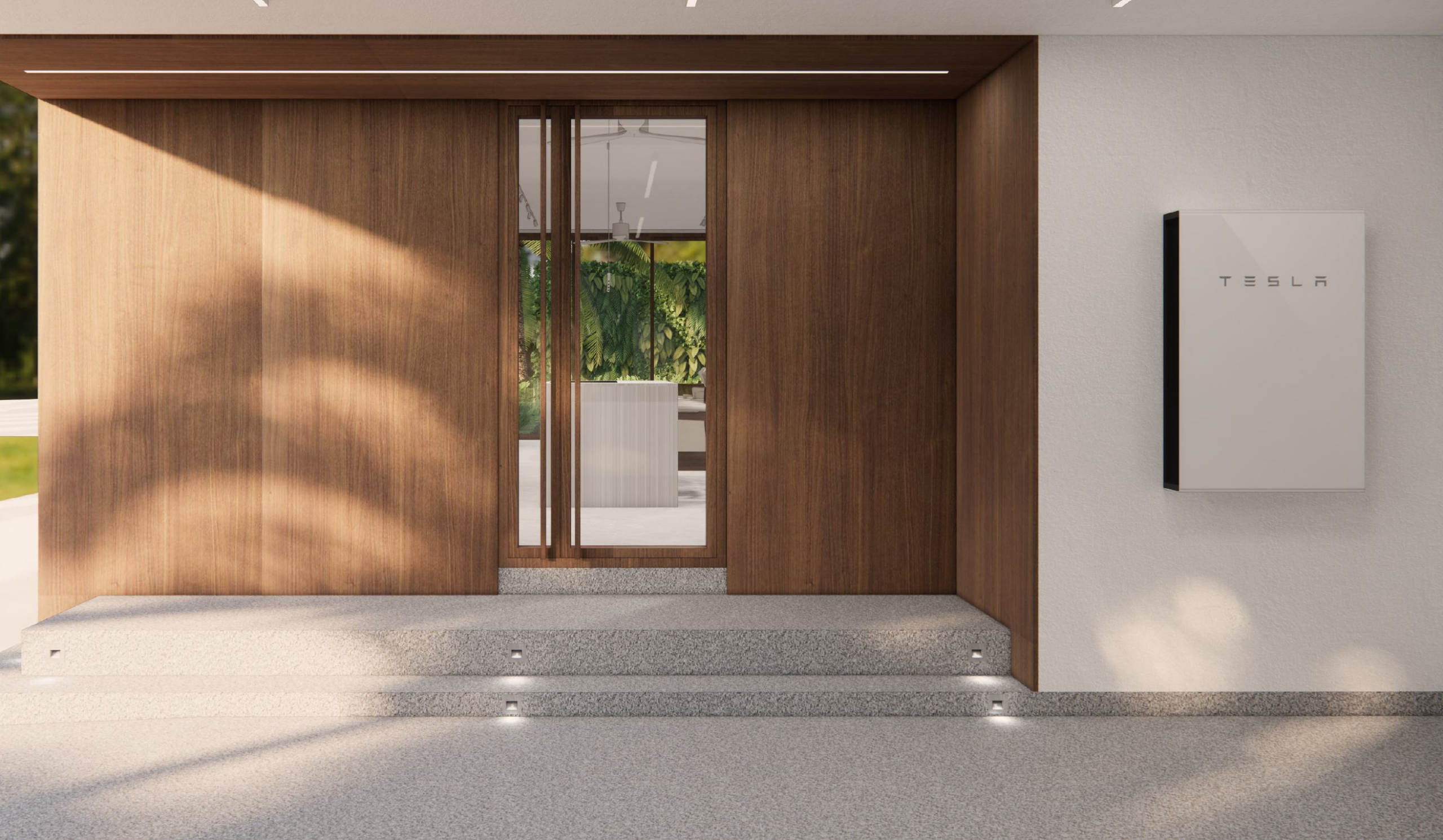 Villa entrance with Tesla Powerwall