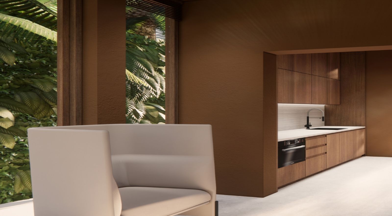 Villa kitchen and living area