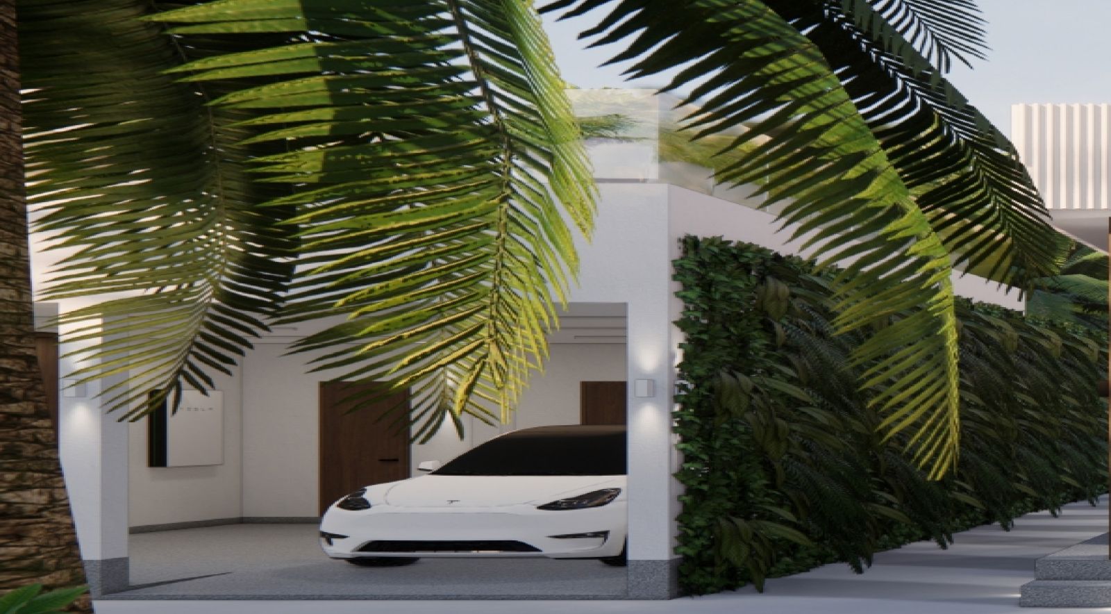 Villa carport with Tesla