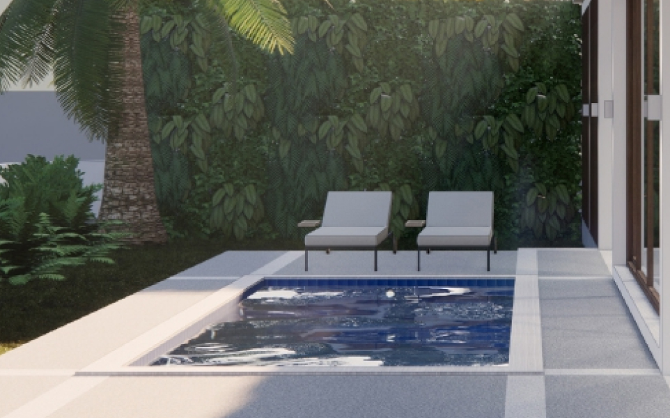 Outdoor terrace pool with sun loungers