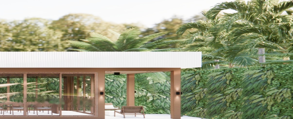 Garden pavilion with green wall
