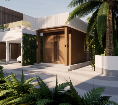 Villa entrance among palms