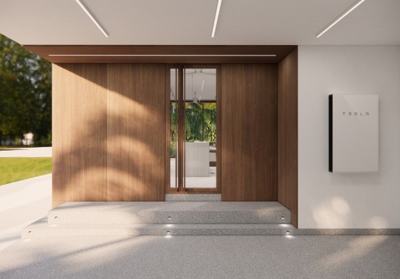 Villa entrance with Tesla Powerwall