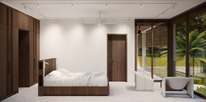 Villa bedroom with garden view