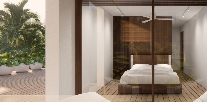 Villa bedroom opening onto the deck